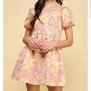 TCEC LOVELY JACQUARD BABY DOLL DRESS Women’s SZ Large in Pink Floral Print
